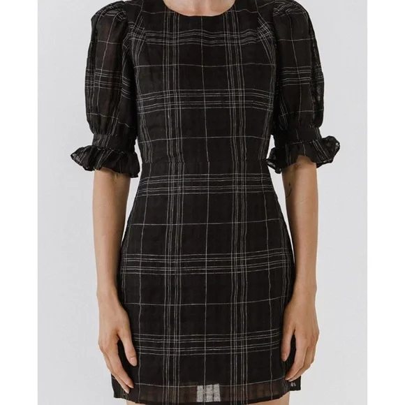 Endless Rose | Dresses | Endless Rose Nwt Black Check Print Linen Short  Puff Sleeves Mini Dress Size L | Poshmark